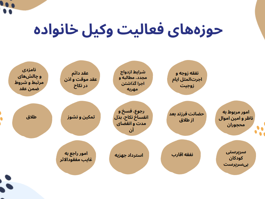 حوزه‌های فعالیت وکیل خانواده
